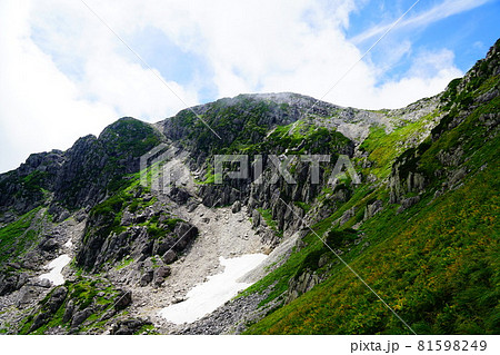 北アルプス　黒部五郎カールから黒部五郎岳方面を見上げる 81598249