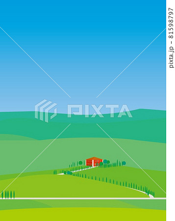 オルチャ渓谷 Val D Orcia トスカーナ Toscana 春風景のイラスト素材