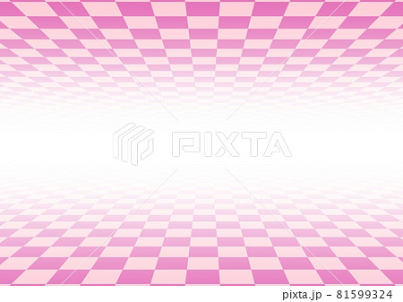 ピンクのチェック柄の壁の奥行きのある白背景のイラスト素材