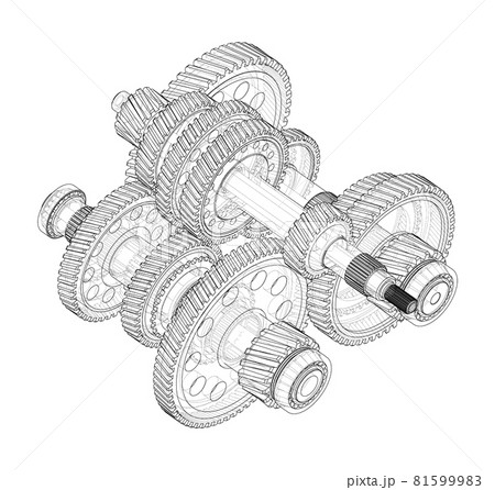 Gearbox sketch. Vector rendering of 3d Gearbox sketch. Vector rendering of 3d 81599983