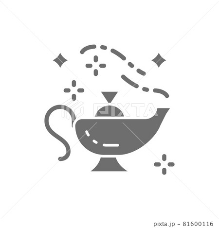 Oriental magic lamp, Aladdin vessel grey icon. Oriental magic lamp, Aladdin vessel grey icon. 81600116