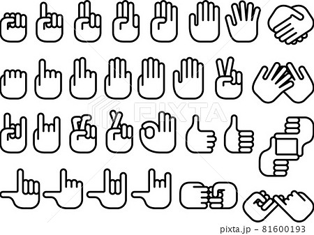 シンプルな線画の手のハンドサイン セット シンプルな線画の手のハンドサイン セット 81600193
