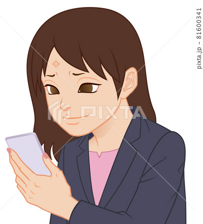 ちびキャラ Ol スマホ イラッとするのイラスト素材