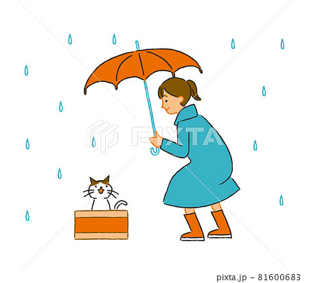 雨の中捨て猫を拾う女性 81600683