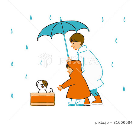 捨て犬を拾う母親と子供 捨て犬を拾う母親と子供 81600684