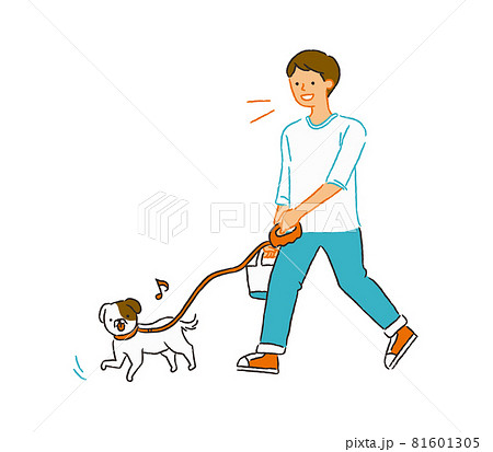犬のお散歩をする男性のイラスト素材