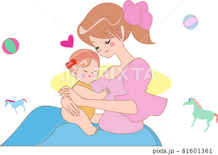 かわいい赤ちゃんを抱っこしているママのイラストのイラスト素材