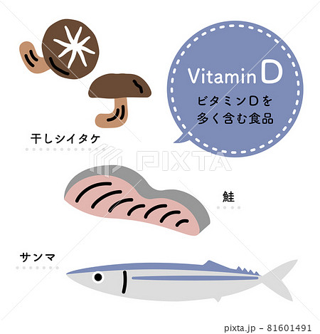 ビタミンDを多く含む食品　イラストセット（日本語ver.） 81601491