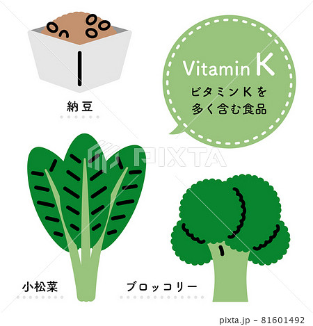 ビタミンKを多く含む食品 イラストセット(日本語ver.) ビタミンKを多く含む食品 イラストセット(日本語ver.) 81601492