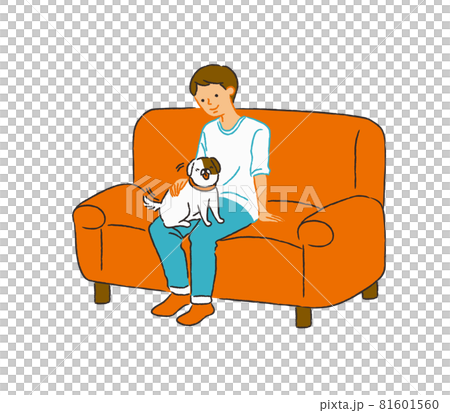 Man relaxing on the couch with a dog Man relaxing on the couch with a dog 81601560