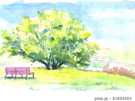 花とベンチ　水彩画 s-20210506072916372749.jpg