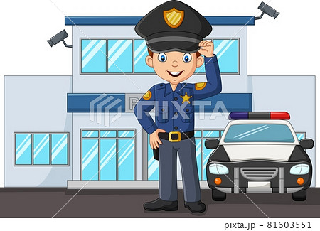 Cartoon policeman standing in city police... - Stock Illustration  [81603551] - PIXTA