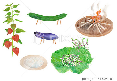 お盆のお供えの水彩イラストセット 81604101