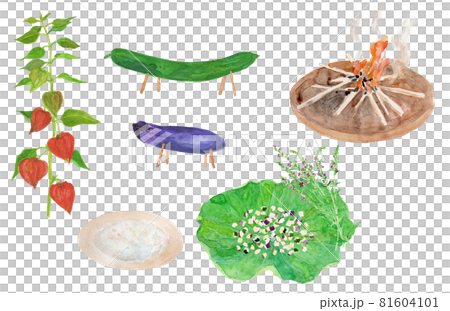 お盆のお供えの水彩イラストセット 81604101