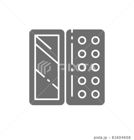 Eyeshadows in mirror case, makeup blush, powder grey icon. Eyeshadows in mirror case, makeup blush, powder grey icon. 81604608