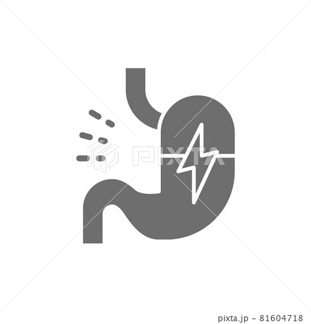 Stomach ache, abdominal pain grey icon. Isolated on white background Stomach ache, abdominal pain grey icon. Isolated on white background 81604718