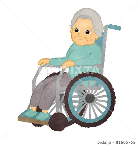 車いすに座っているかわいいおばあちゃんのイラストのイラスト素材