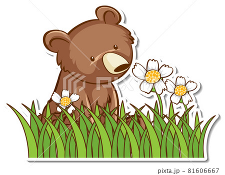 Grizzly bear sitting in a grass field sticker Grizzly bear sitting in a grass field sticker 81606667