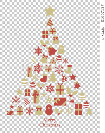 クリスマスアイテムのツリー　ゴールドと赤 81607157