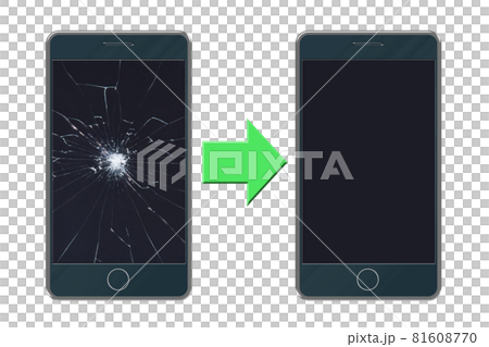 スマホの液晶画面のひび割れ　修理前と修理後 81608770