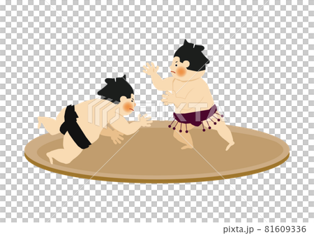 Illustration material for sports. Sumo clip art. Wrestlers and Gyoji. 81609336