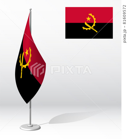 flag of ANGOLA on flagpole for registration of solemn event, meeting foreign guests. National independence day of ANGOLA. Realistic 3D vector on white