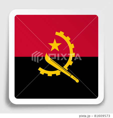 ANGOLA flag icon on paper square sticker with shadow. Button for mobile application or web. Vector
