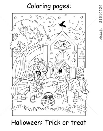 Coloring book page cute unicorns in mummy costumes 81610526