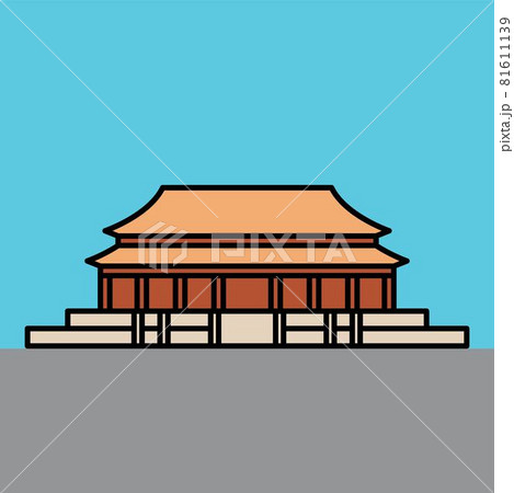 outline simplicity drawing of forbidden city landmark front elevation view. 81611139