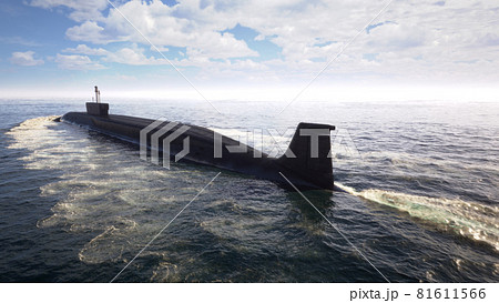 Heavy atomic submarine floating in ocean Heavy atomic submarine floating in ocean 81611566