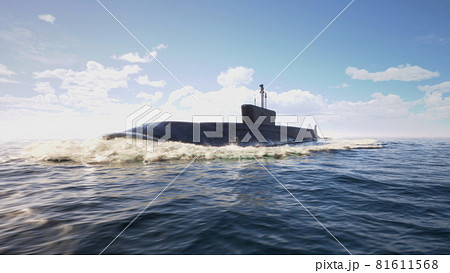 Heavy atomic submarine floating in ocean Heavy atomic submarine floating in ocean 81611568
