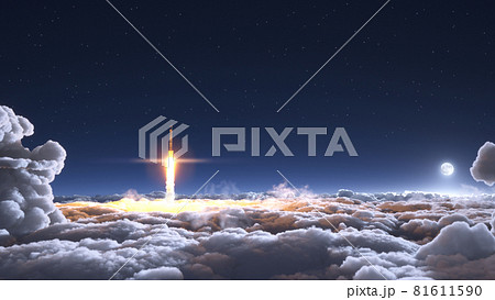 Rocket flies through the clouds on moonlight 81611590
