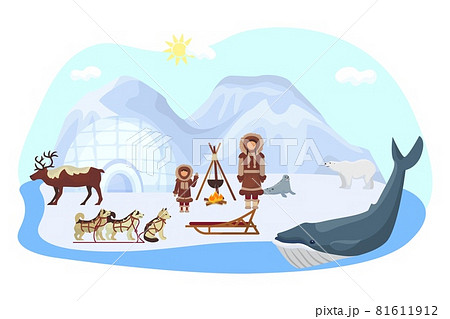 Winter Polar Landscape With Eskimo Tent Stock Photo - Download