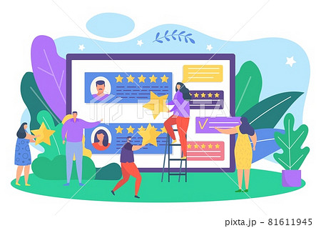 Review by customer feedback concept, vector illustration. Application service with people experience quality rating. Flat man woman character 81611945
