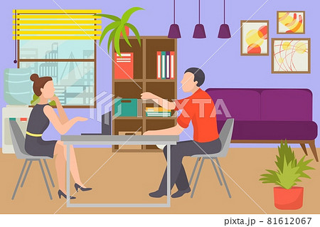Interview for office job, vector illustration. Business employee work for recruitment people, hiring candidate for flat career in company. 81612067