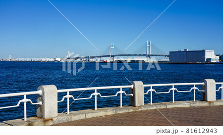横浜の山下公園 海際の白い手摺から横浜港を一望(神奈川県横浜市) 横浜の山下公園 海際の白い手摺から横浜港を一望(神奈川県横浜市) 81612943