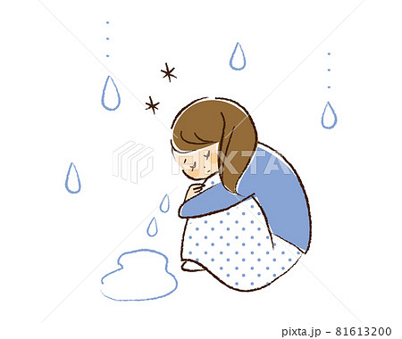 しゃがんで悲しそうに泣いている女性のイラスト素材 しゃがんで悲しそうに泣いている女性のイラスト素材