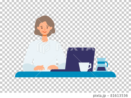 一個使用電腦的女人微笑著說話...... 81613536