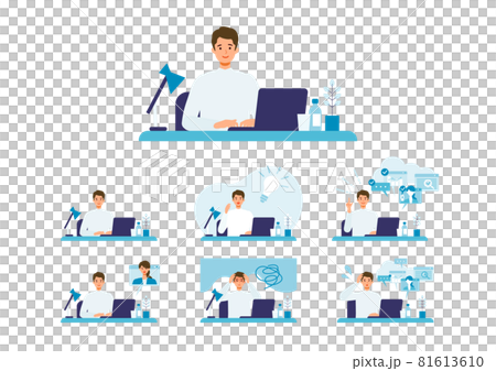 A businessman teleworking at home 81613610