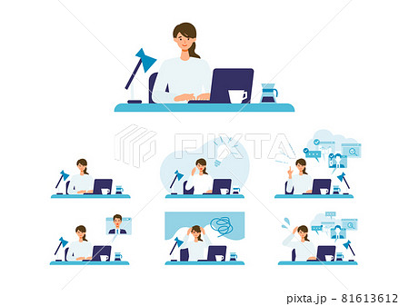 自宅でテレワークするビジネスウーマン 自宅でテレワークするビジネスウーマン 81613612