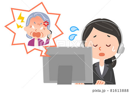 サポートセンターとクレーマーの老人女性のイラスト素材