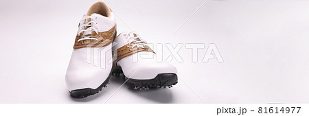 Closeup of beautiful white sport golf shoes Closeup of beautiful white sport golf shoes 81614977