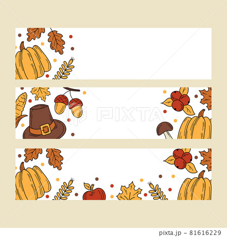Hand drawn Thanksgiving banner design. Holiday card in doodle style Hand drawn Thanksgiving banner design. Holiday card in doodle style 81616229