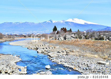 臼田橋／千曲川より浅間連峰(浅間山、黒斑山、高峰山)を望む(長野県佐久市)【2020.2】 81616448