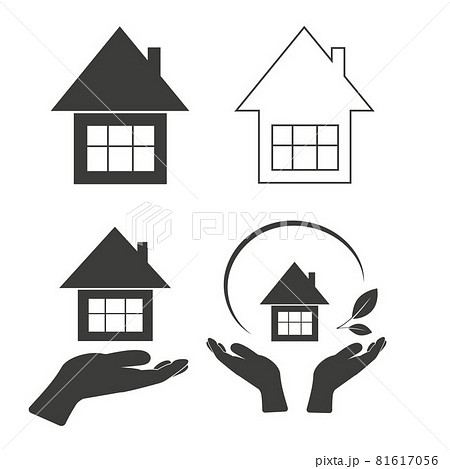 A set of silhouettes of house icons and hands A set of silhouettes of house icons and hands 81617056