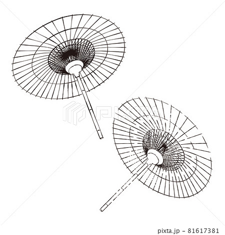 番傘 蛇の目傘 和傘 和素材 イラスト 線画のイラスト素材