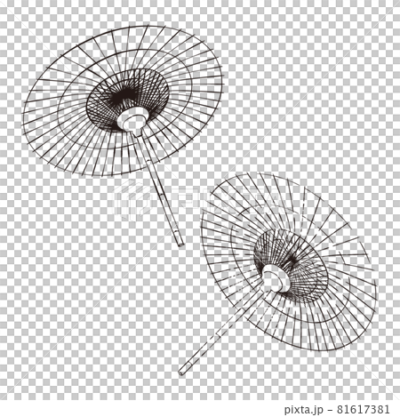 番傘 蛇の目傘 和傘 和素材 イラスト 線画のイラスト素材