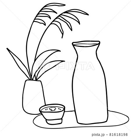 お月見の酒とススキの線画イラスト お月見の酒とススキの線画イラスト 81618198