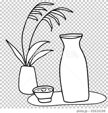 お月見の酒とススキの線画イラスト お月見の酒とススキの線画イラスト 81618198