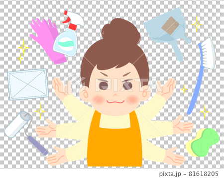 掃除道具を自在に使いこなす主婦のイメージイラスト 掃除道具を自在に使いこなす主婦のイメージイラスト 81618205